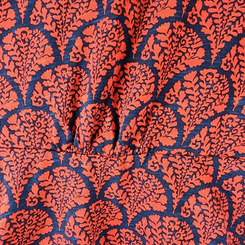 Boden 100% Cotton Peplum‎ Top Womens 8 Red Blue Floral Fans Long Sleeve EUC